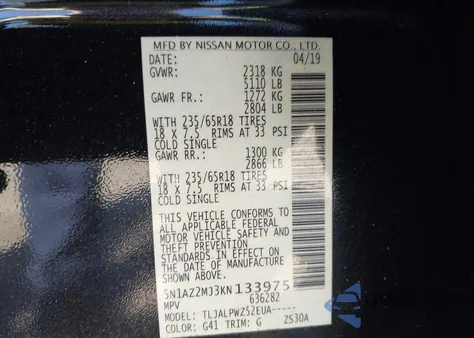 2019 Nissan Murano S from USA, damaged, VIN 5N1AZ2MJ3KN133975